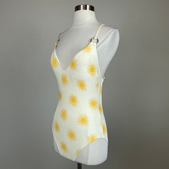 Kate Spade Sunshine Print One Piece Bathing Suit Size Small Yellow Strappy Back - Picture 4 of 10